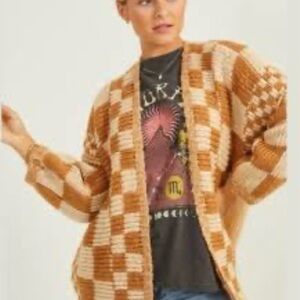 Altar'd State Checkered Cardigan - Brown and Cream